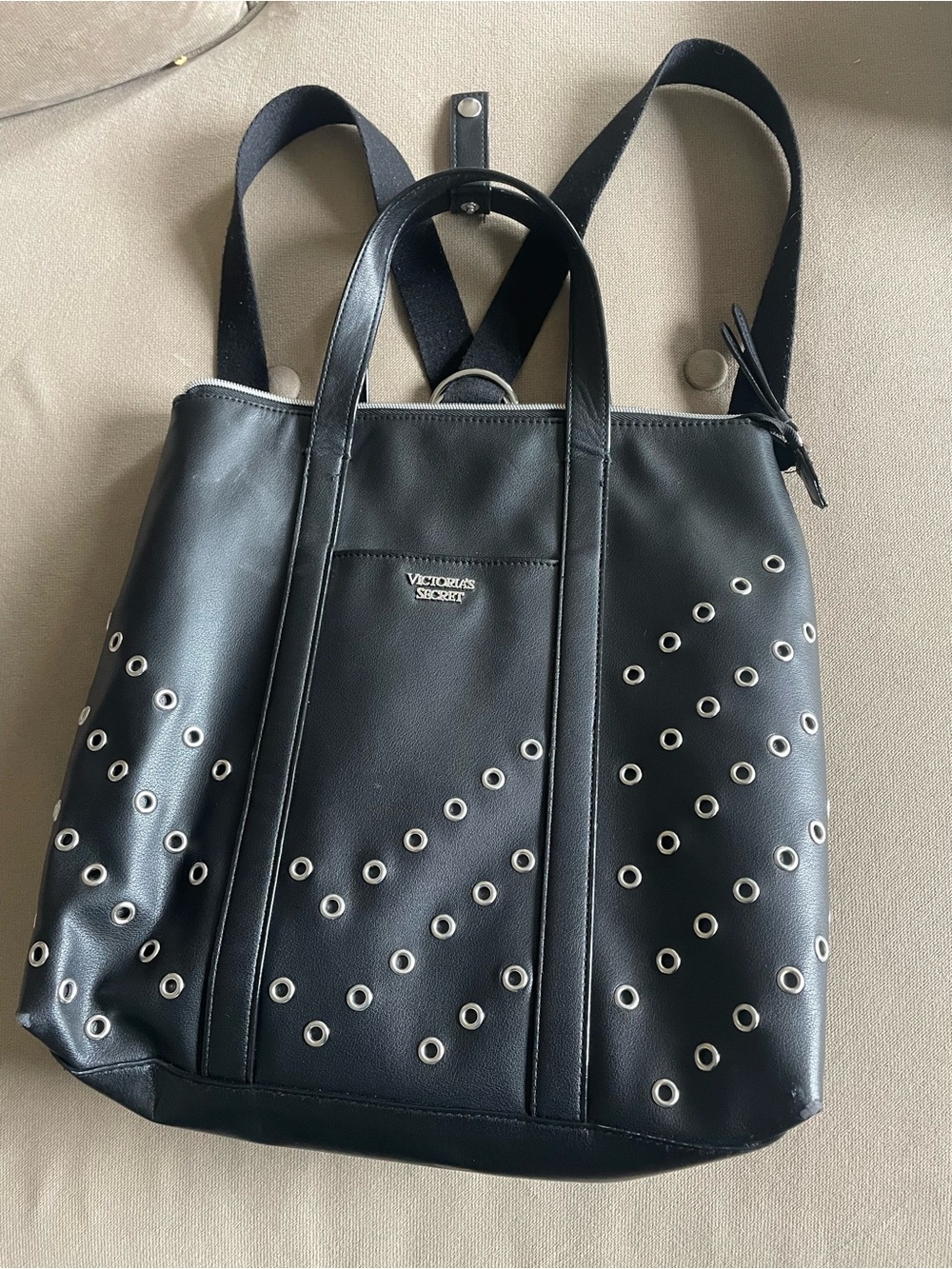 Victoria's Secret Black Grommet Backpack Tote